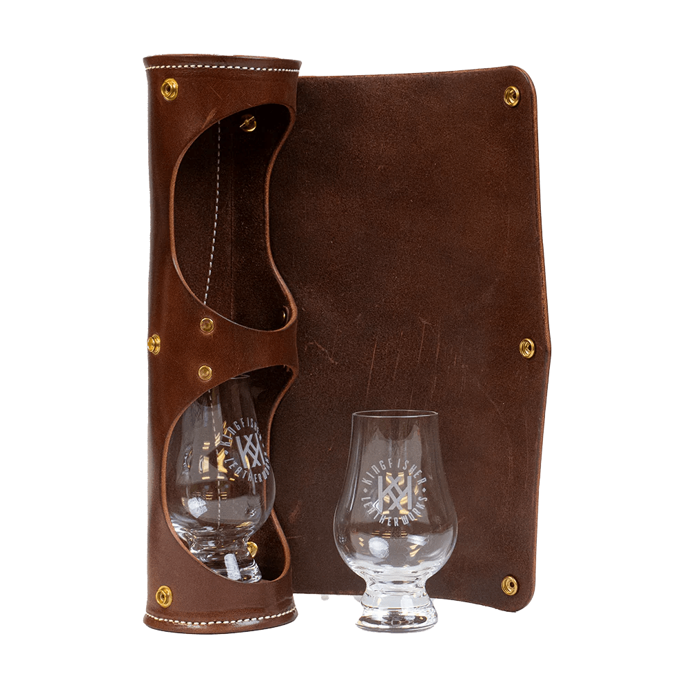 Kingfisher Leatherworks Highland Whisky Glass Case Kingfisher Leatherworks Glassware Rivers and Glen Trading Co