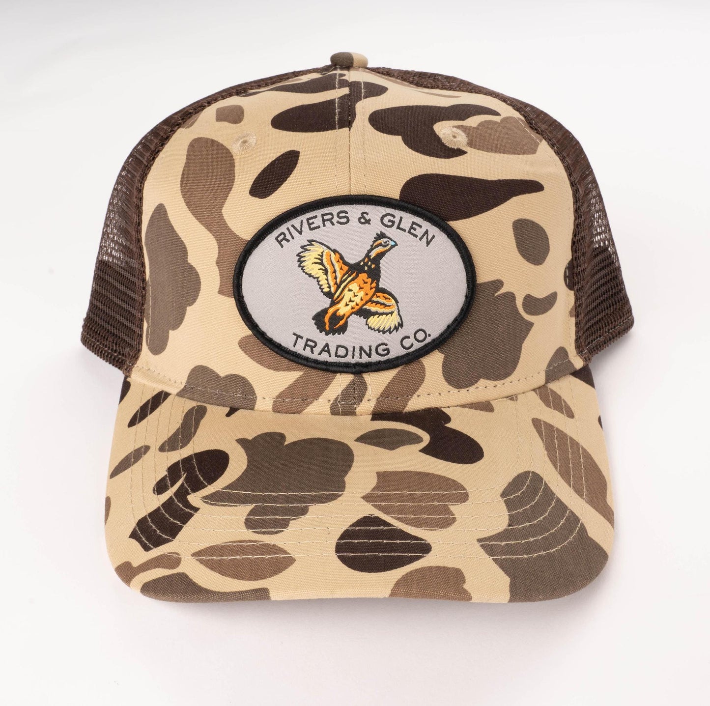 R&G Quail Camo Trucker (Waterfowl) Rivers and Glen Trading Co. Hats CP Vintage Waterfowl Brown Headwear Rivers and Glen Trading Co