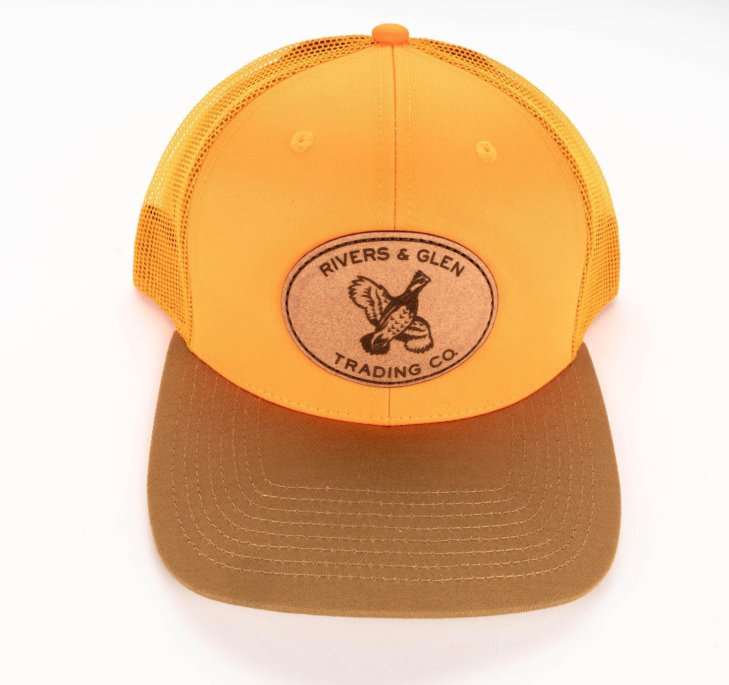 R&G Quail Trucker (Heather Blaze) Rivers and Glen Trading Co. Hats LP Heather Blaze/Orange/Old Gold Headwear Rivers and Glen Trading Co
