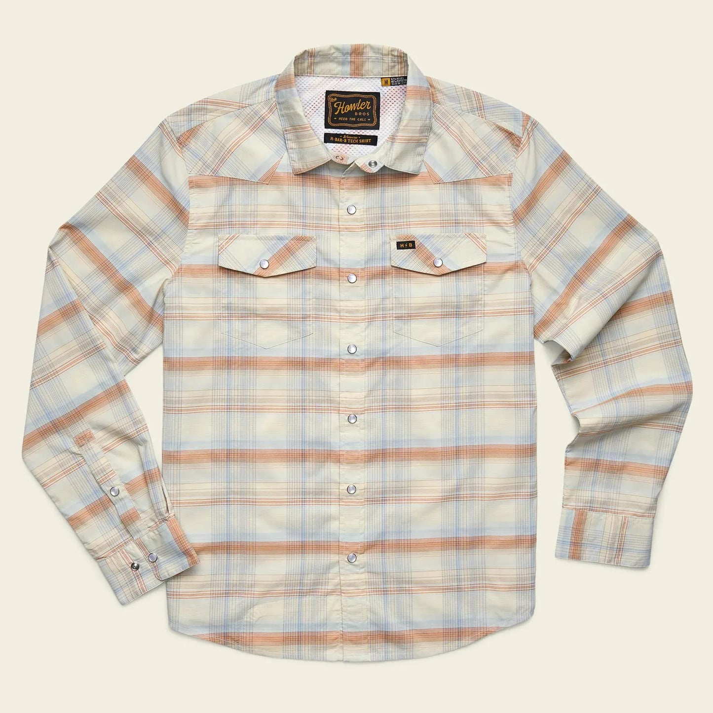 Howler Brothers H Bar B Tech Longsleeve Howler Brothers Cameron Plaid : Cream / XL Men's Long Sleeve Button Down Shirts Rivers and Glen Trading Co