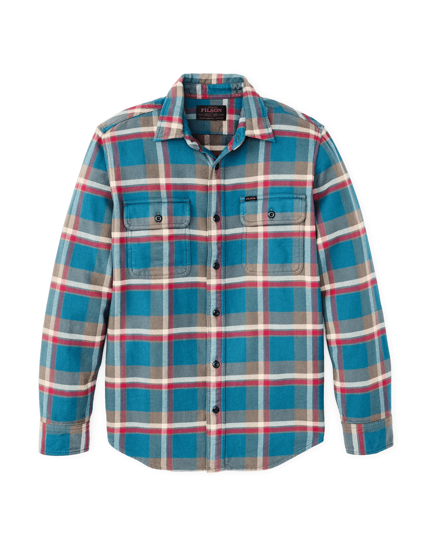 Filson Vintage Flannel Workshirt Filson Blue Multicolor Plaid / XXL Men's Long Sleeve Button Down Shirts Rivers and Glen Trading Co