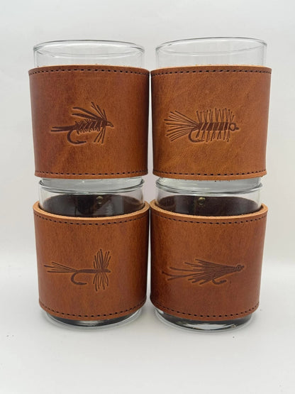 Woodley Co Rocks Glasses- Flies Woodley Co Set of 4 Flies Glassware Rivers and Glen Trading Co