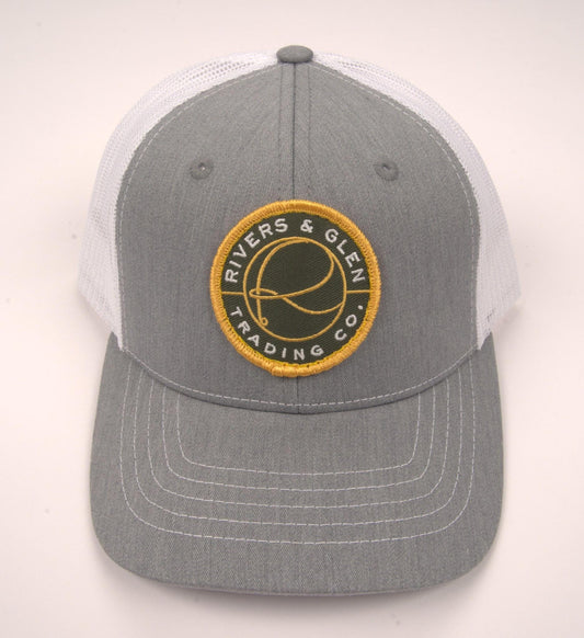 R&G Youth Trucker Hat Heather Grey/White Green Patch 112 Rivers & Glen Trading Co. Hats HeatherGrey/White/GreenPatch/112R Headwear Rivers and Glen Trading Co
