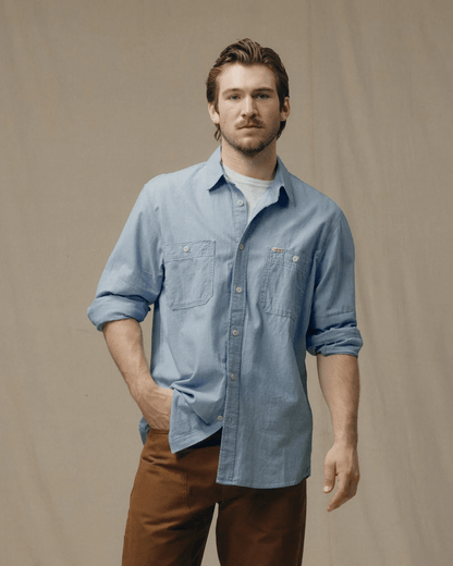 Filson Chambray CPO Shirt Filson Men's Long Sleeve Button Down Shirts Rivers and Glen Trading Co