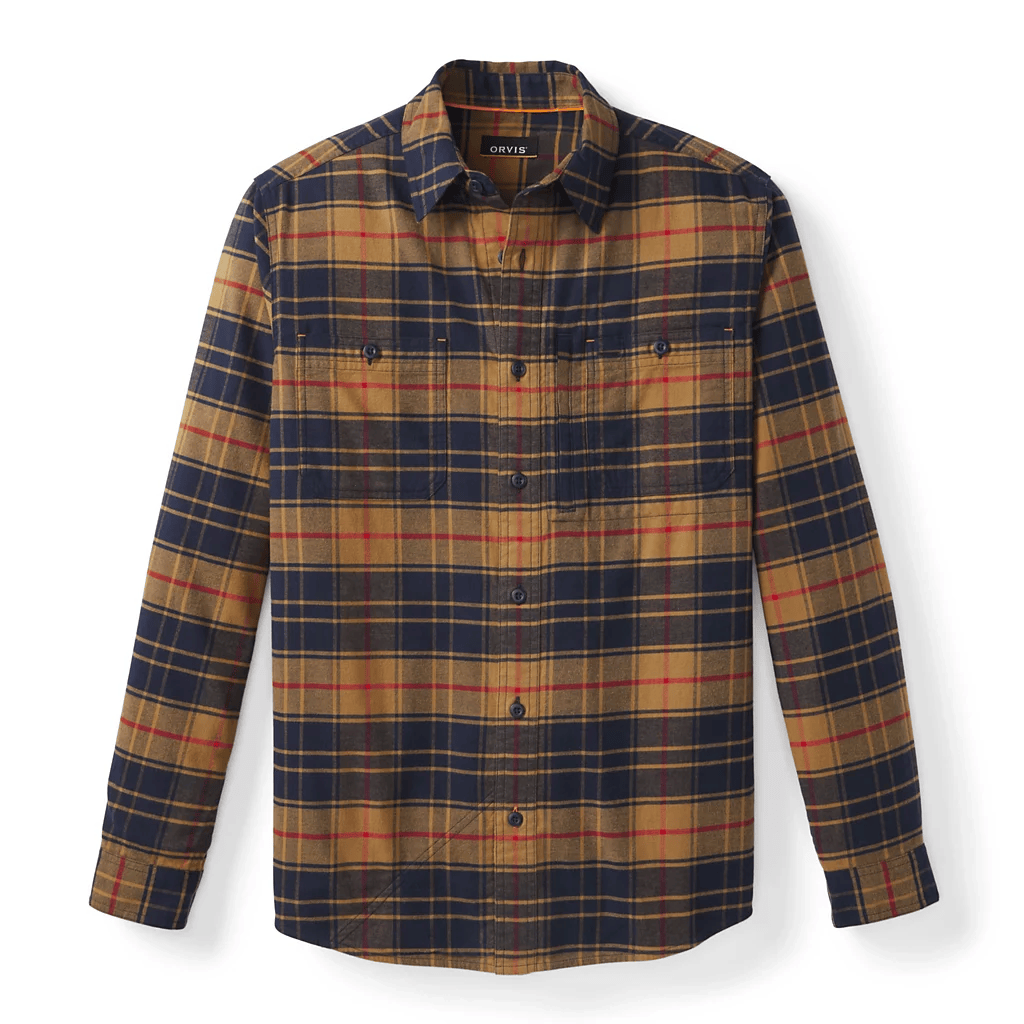 Orvis Flat Creek Tech Flannel Orvis Vicuna/Navy Plaid / XL Men's Long Sleeve Button Down Shirts Rivers and Glen Trading Co