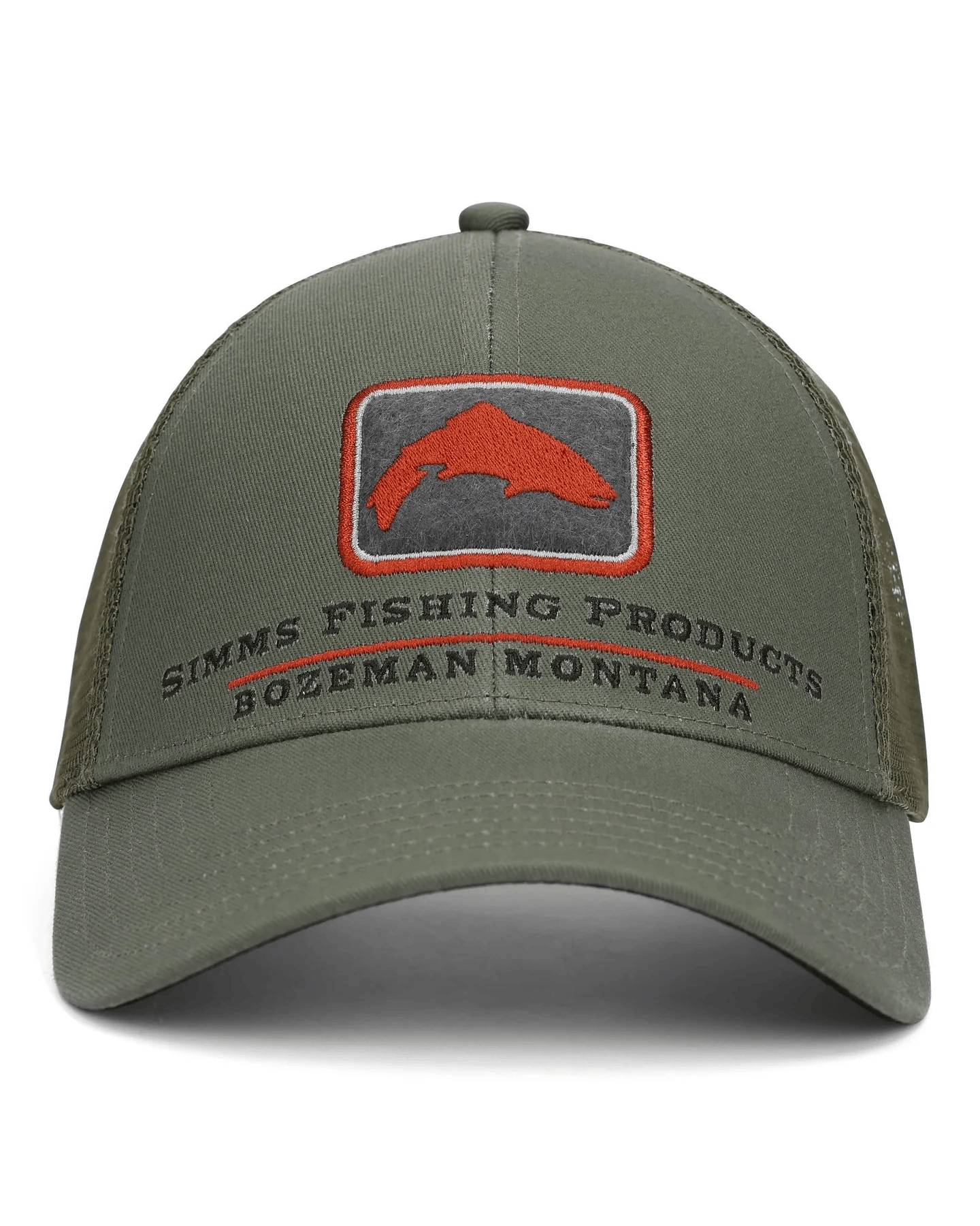Simms Trout Icon Trucker Hat Simms Smokey Olive Headwear Rivers and Glen Trading Co