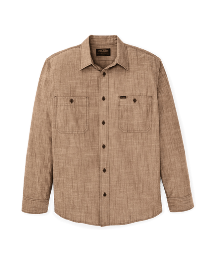 Filson Chambray CPO Shirt Filson Dark Tan / L Men's Long Sleeve Button Down Shirts Rivers and Glen Trading Co