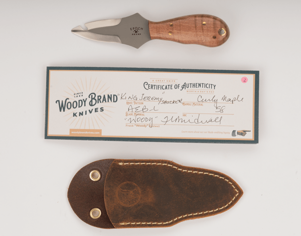 Woody Handmade Cutlery "King Jeremy" Oyster Shucker Woody Handmade Cutlery Curly Maple (2) Knives Rivers and Glen Trading Co