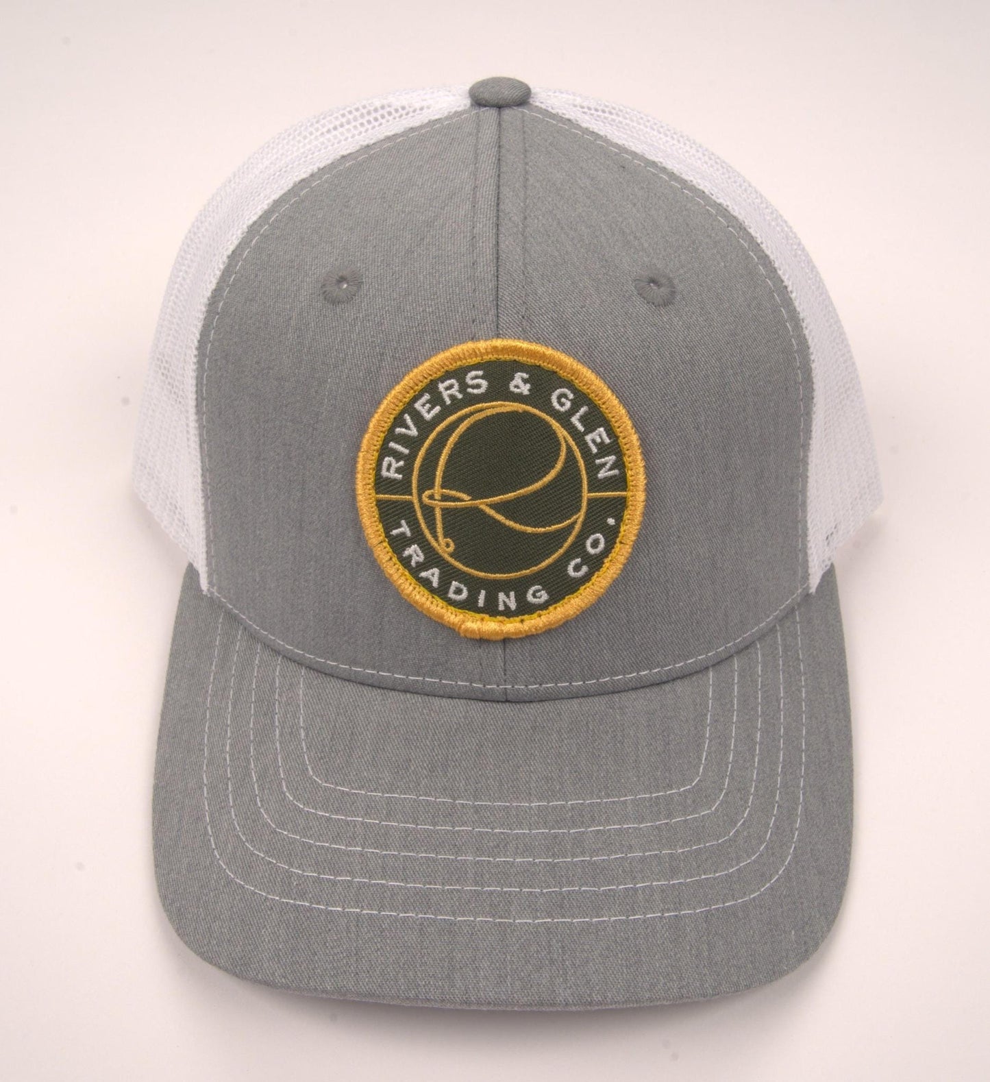 R&G Youth Trucker Hat Heather Grey/White Green Patch 112 Rivers & Glen Trading Co. Hats HeatherGrey/White/GreenPatch/112R Headwear Rivers and Glen Trading Co