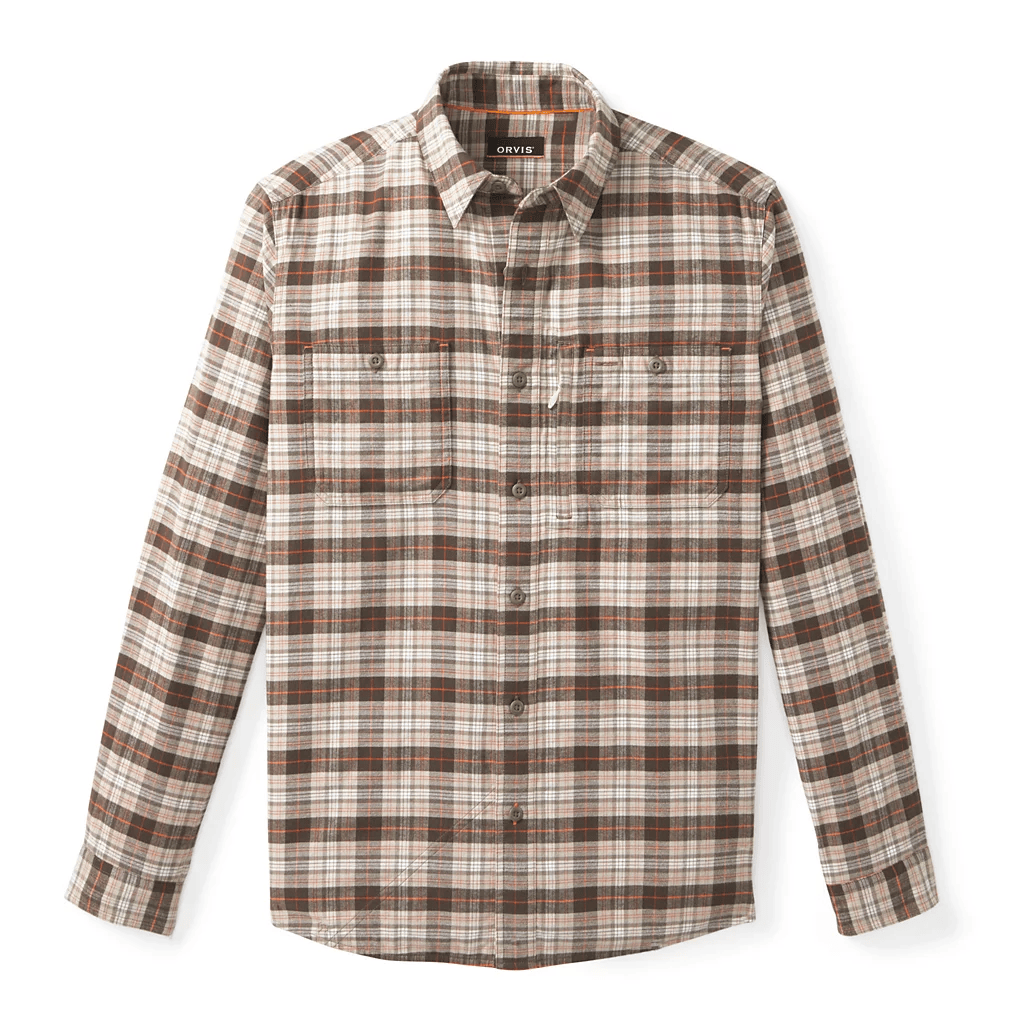 Orvis Flat Creek Tech Flannel Orvis Mushroom/Ember Plaid / XXL Men's Long Sleeve Button Down Shirts Rivers and Glen Trading Co