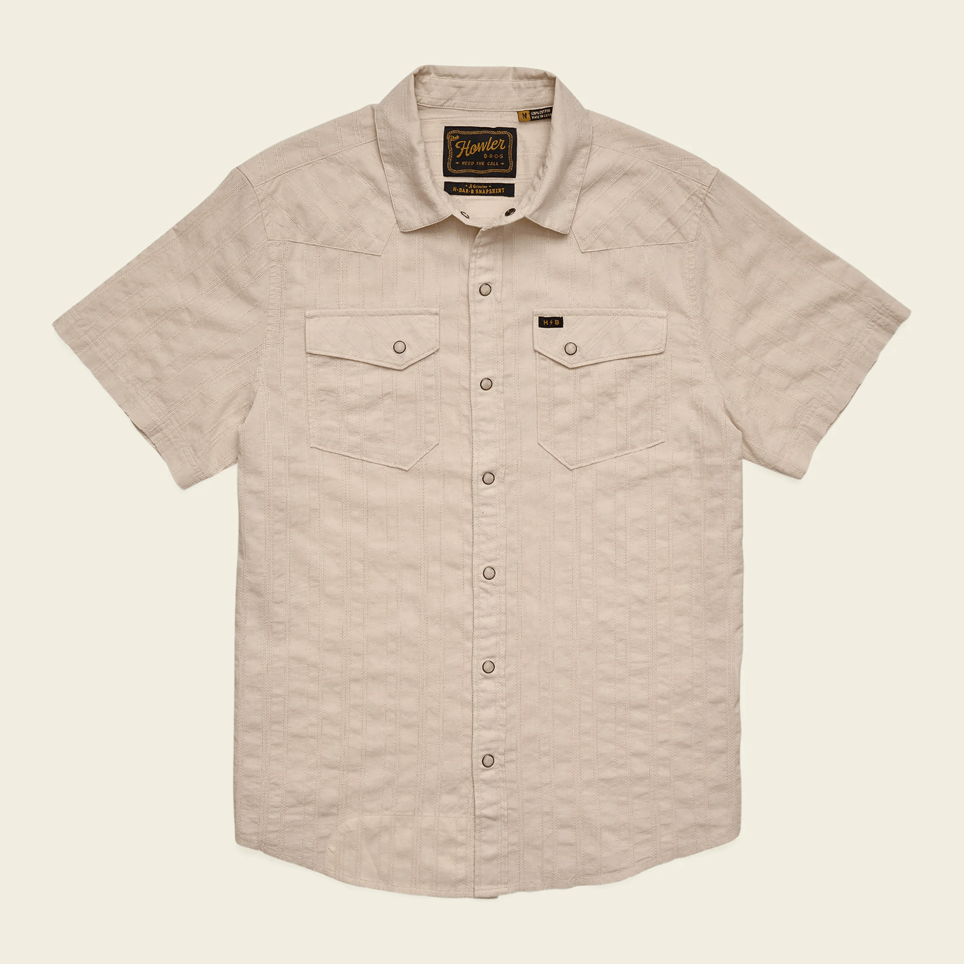 Howler Brothers H Bar B Snapshirt Howler Brothers Eyelet Stripe : Off White / M Men's Short Sleeve Button Down Shirts Rivers and Glen Trading Co