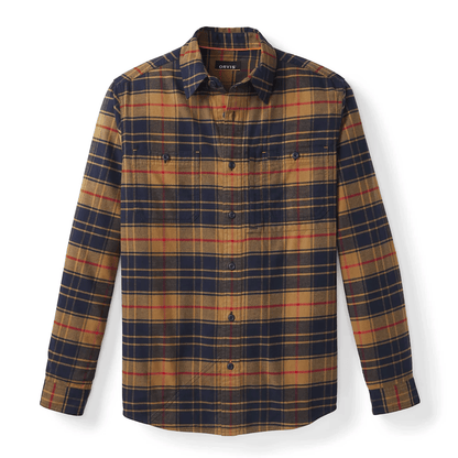 Orvis Flat Creek Tech Flannel Orvis Vicuna/Navy Plaid / L Men's Long Sleeve Button Down Shirts Rivers and Glen Trading Co