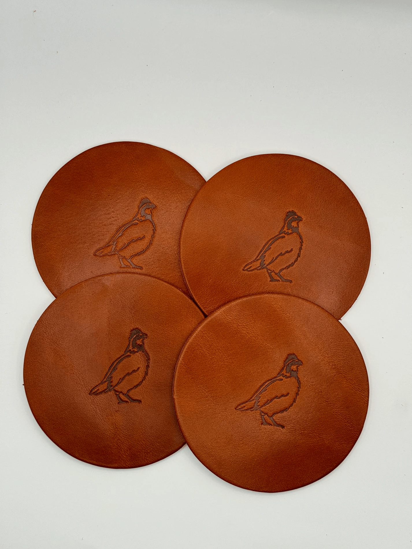 Woodley Co Leather Coaster Set- Upland Woodley Co Quail Coaster Set Rivers and Glen Trading Co