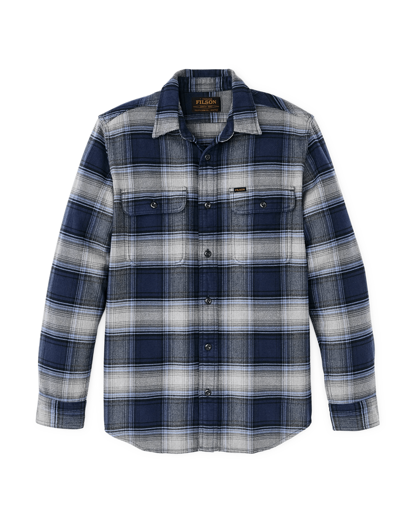Filson Vintage Flannel Workshirt Filson Light Blue/Navy Plaid / L Men's Long Sleeve Button Down Shirts Rivers and Glen Trading Co