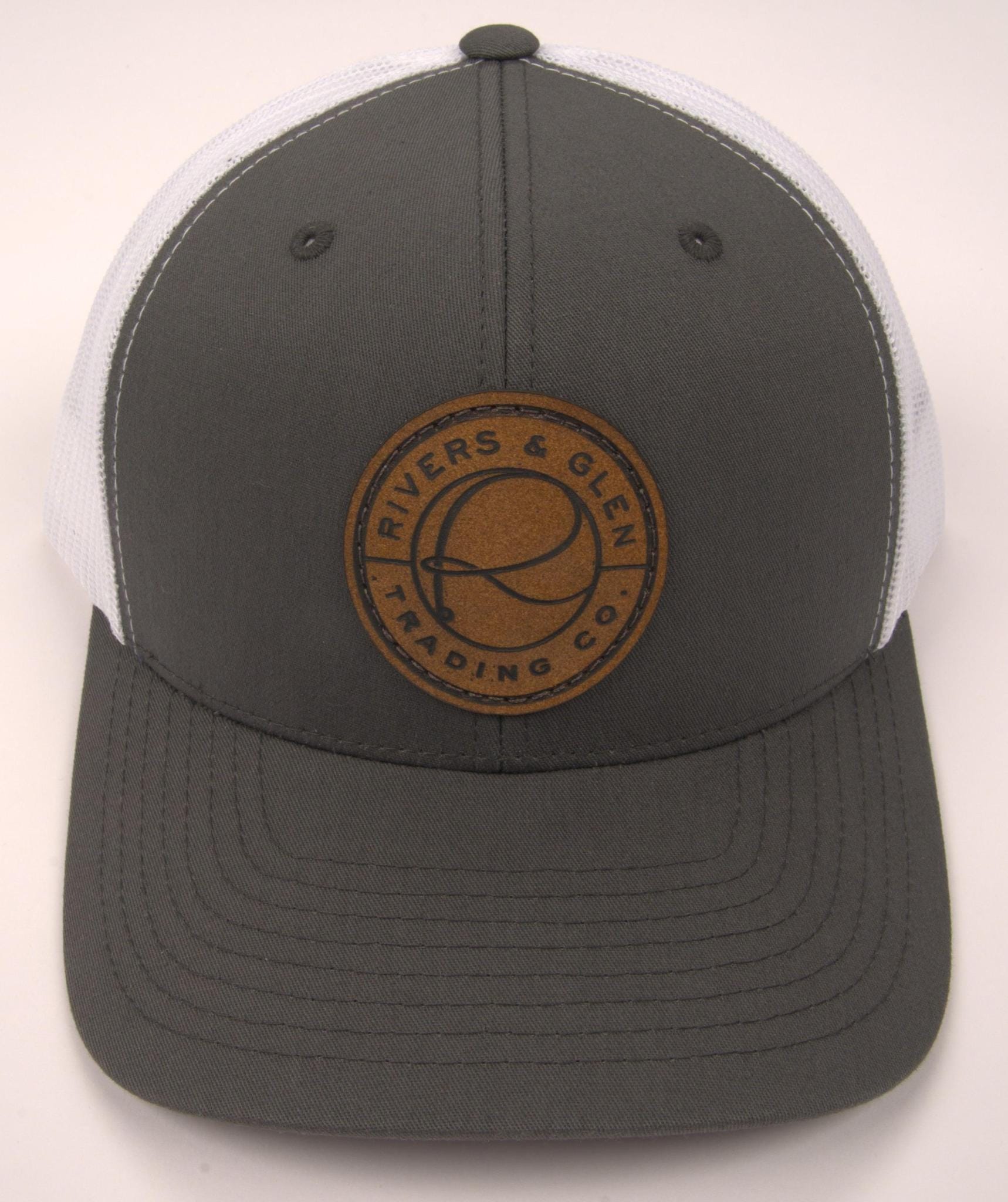 R&G Trucker Hat Charcoal/White Leather Patch 112 Rivers & Glen Trading Co. Hats Charcoal/White/112YP Headwear Rivers and Glen Trading Co