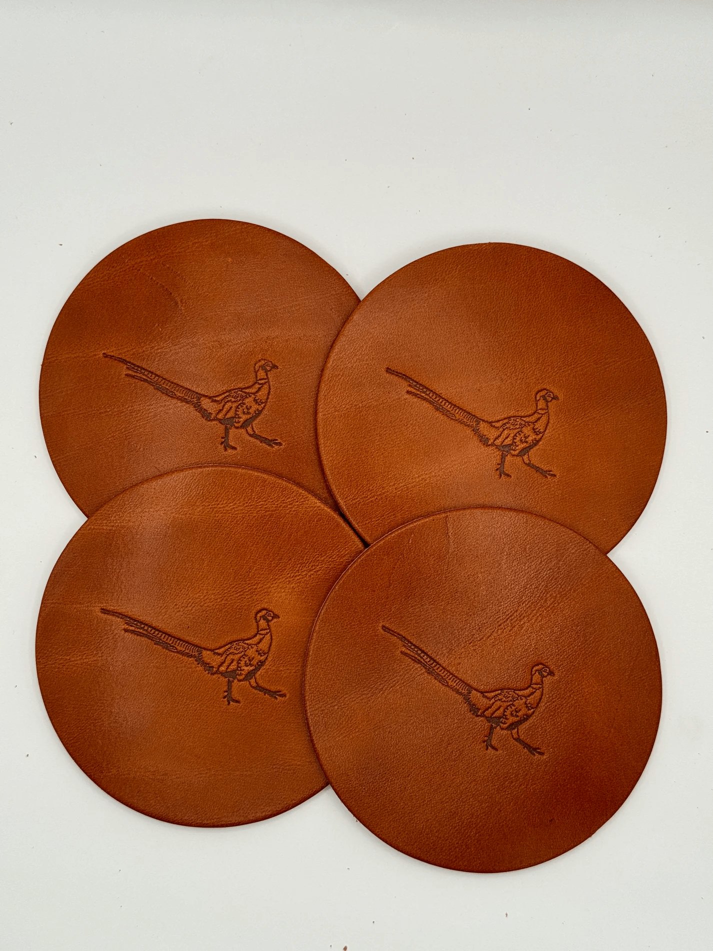 Woodley Co Leather Coaster Set- Upland Woodley Co Pheasant Coaster Set Rivers and Glen Trading Co