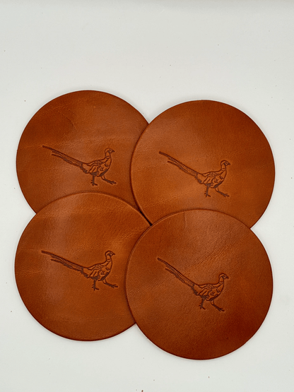 Woodley Co Leather Coaster Set- Upland Woodley Co Pheasant Coaster Set Rivers and Glen Trading Co