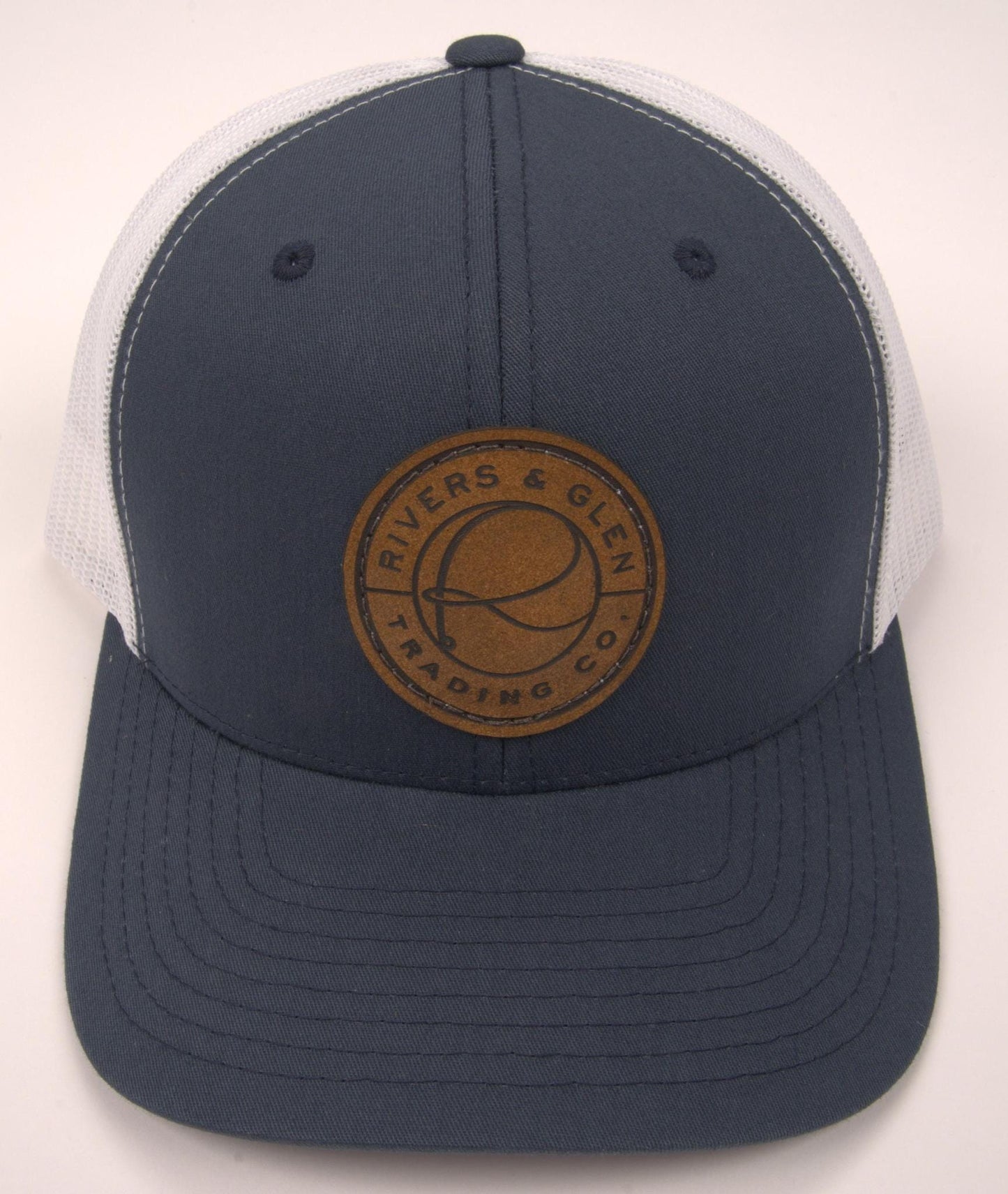 R&G Trucker Hat Navy/White Leather Patch 112 Rivers & Glen Trading Co. Hats Navy/White/112YP Headwear Rivers and Glen Trading Co
