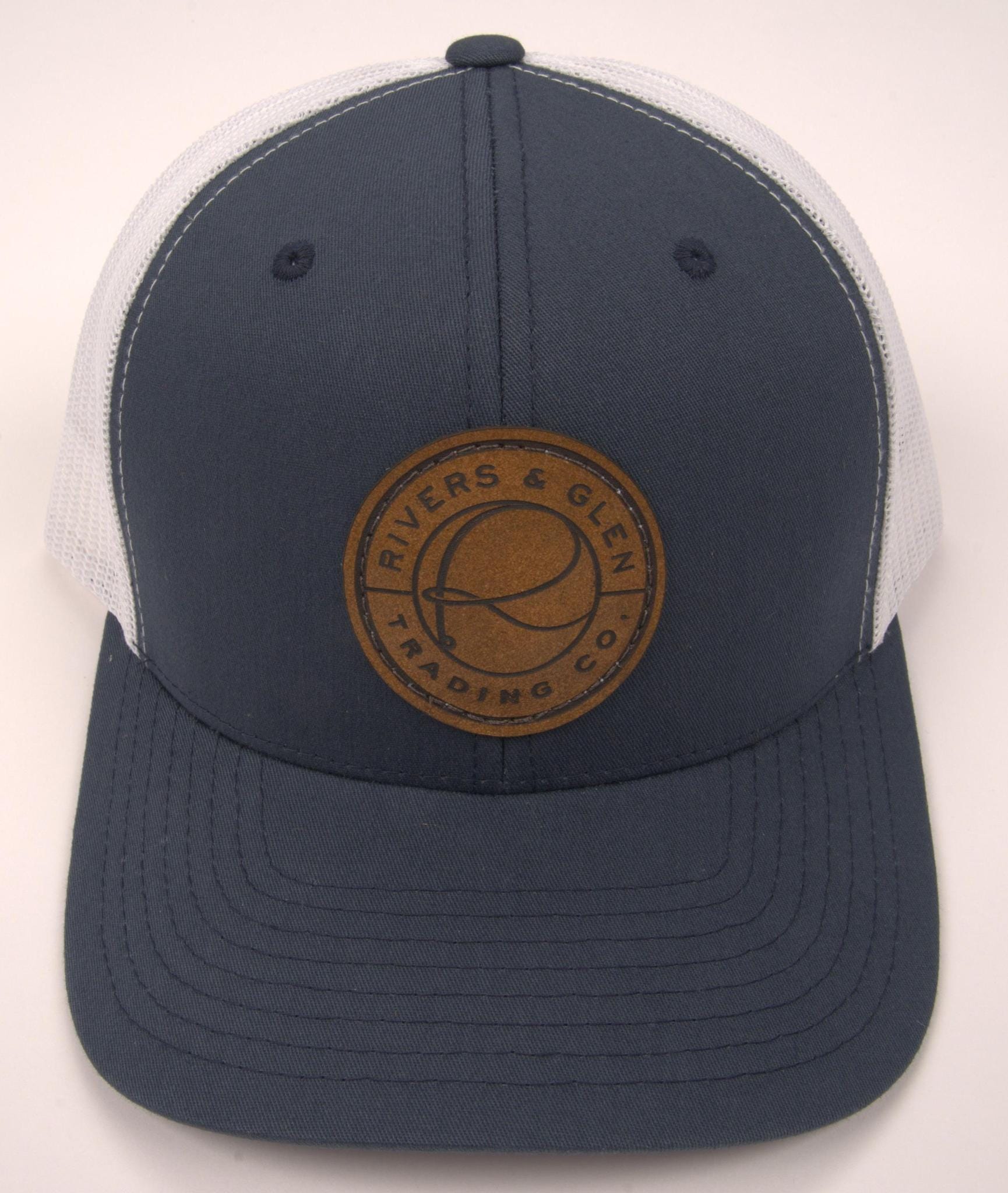 R&G Trucker Hat Navy/White Leather Patch 112 Rivers & Glen Trading Co. Hats Navy/White/112YP Headwear Rivers and Glen Trading Co