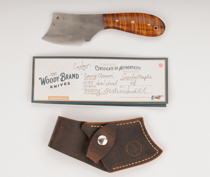 Woody Handmade Cutlery Camp Cleaver Woody Handmade Cutlery 1095 Tool Steel/Curly Maple / 2 Knives Rivers and Glen Trading Co