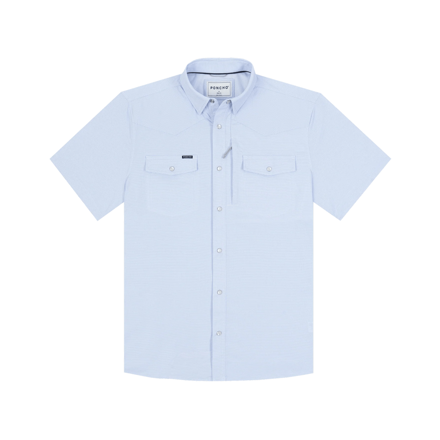 Poncho The Padre Poncho Blue Micro Check / XL Men's Short Sleeve Button Down Shirts Rivers and Glen Trading Co