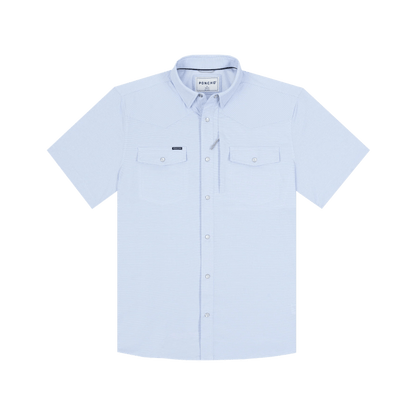 Poncho The Padre Poncho Blue Micro Check / XL Men's Short Sleeve Button Down Shirts Rivers and Glen Trading Co