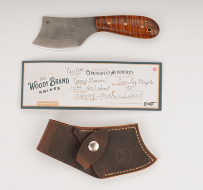 Woody Handmade Cutlery Camp Cleaver Woody Handmade Cutlery 1095 Tool Steel/Curly Maple / 3 Knives Rivers and Glen Trading Co