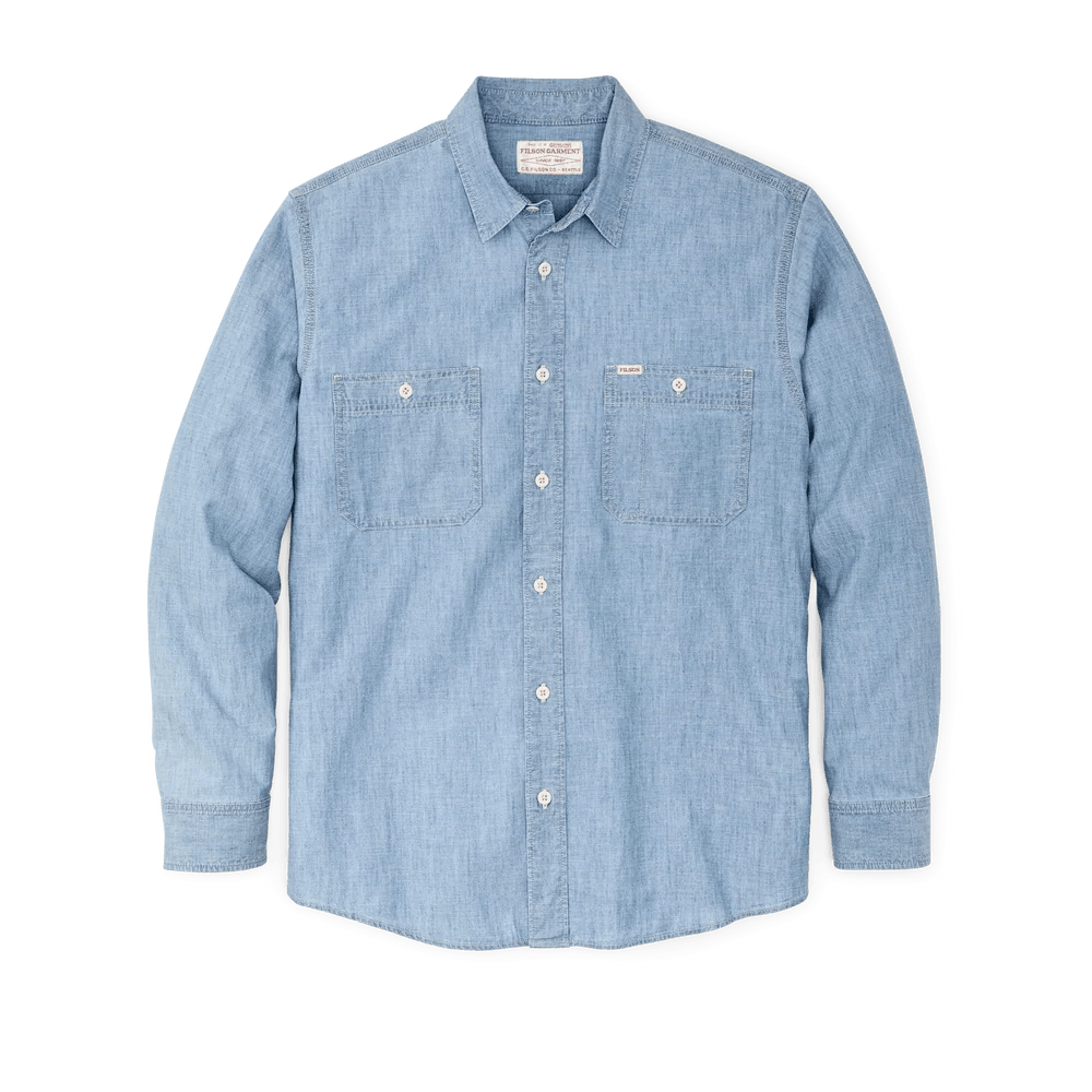Filson Chambray CPO Shirt Filson Light Indigo / XXL Men's Long Sleeve Button Down Shirts Rivers and Glen Trading Co