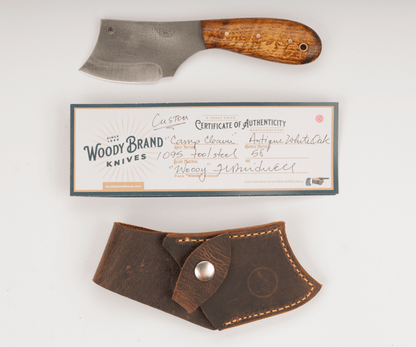 Woody Handmade Cutlery Camp Cleaver Woody Handmade Cutlery 1095 Tool Steel/Antique White Oak / 2 Knives Rivers and Glen Trading Co