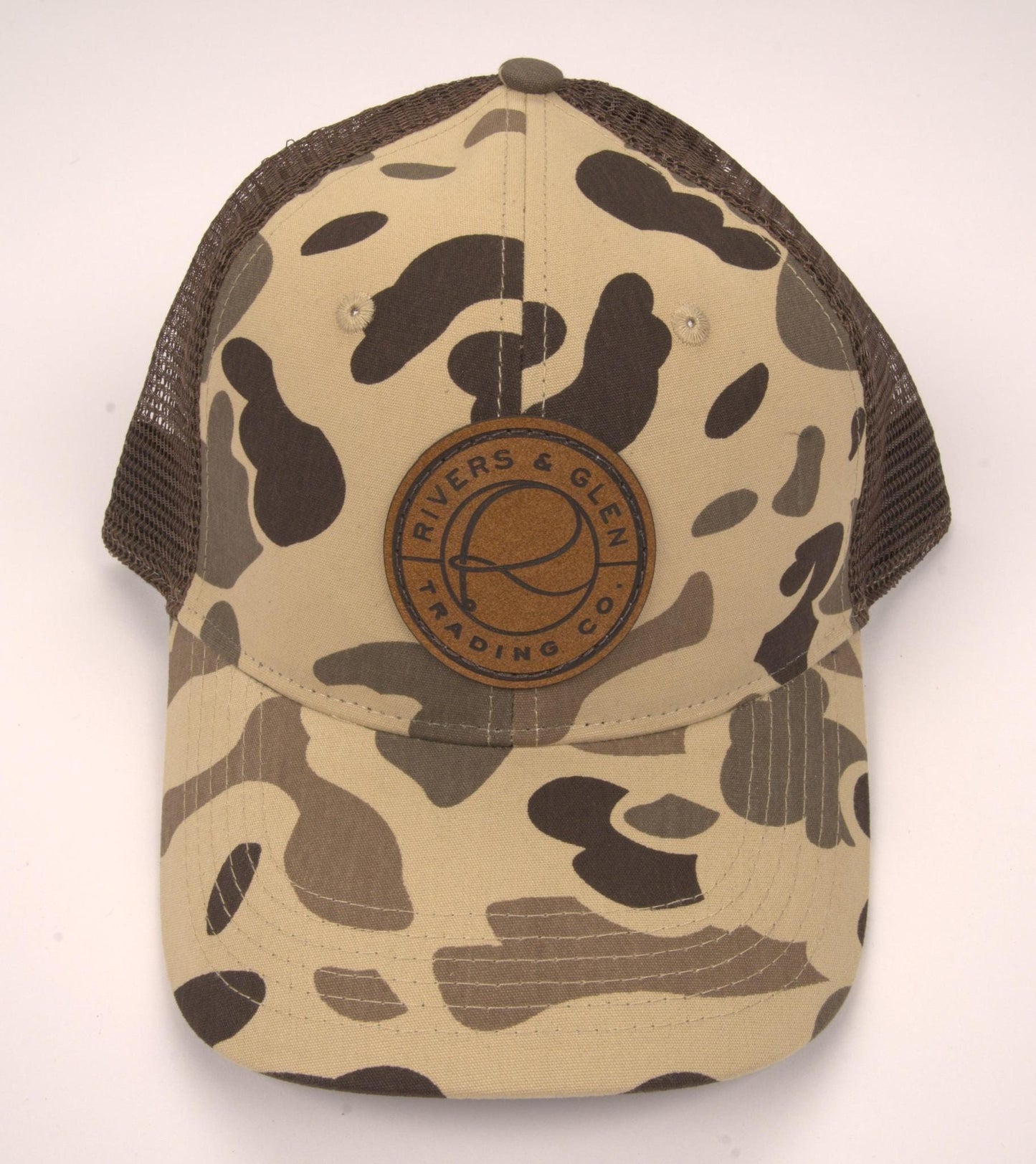 R&G Trucker Hat Vintage Waterfowl/Brown Leather Patch 112 Rivers and Glen Trading Co. Hats VintageWaterfowl/Brown/LeatherPatch/112OC Headwear Rivers and Glen Trading Co