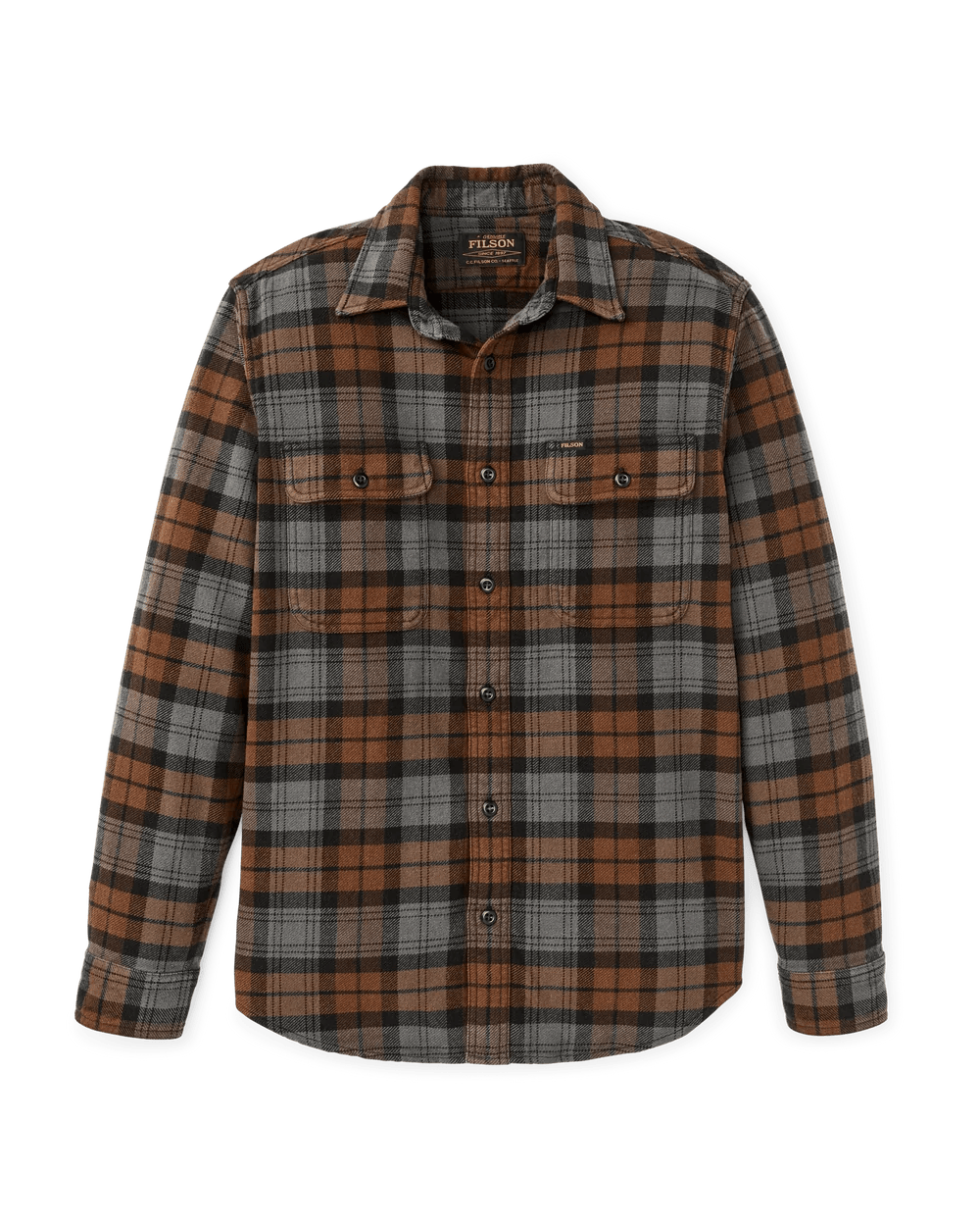 Filson Vintage Flannel Work Shirt Filson Brown/Charcoal Plaid / M Men's Long Sleeve Button Down Shirts Rivers and Glen Trading Co