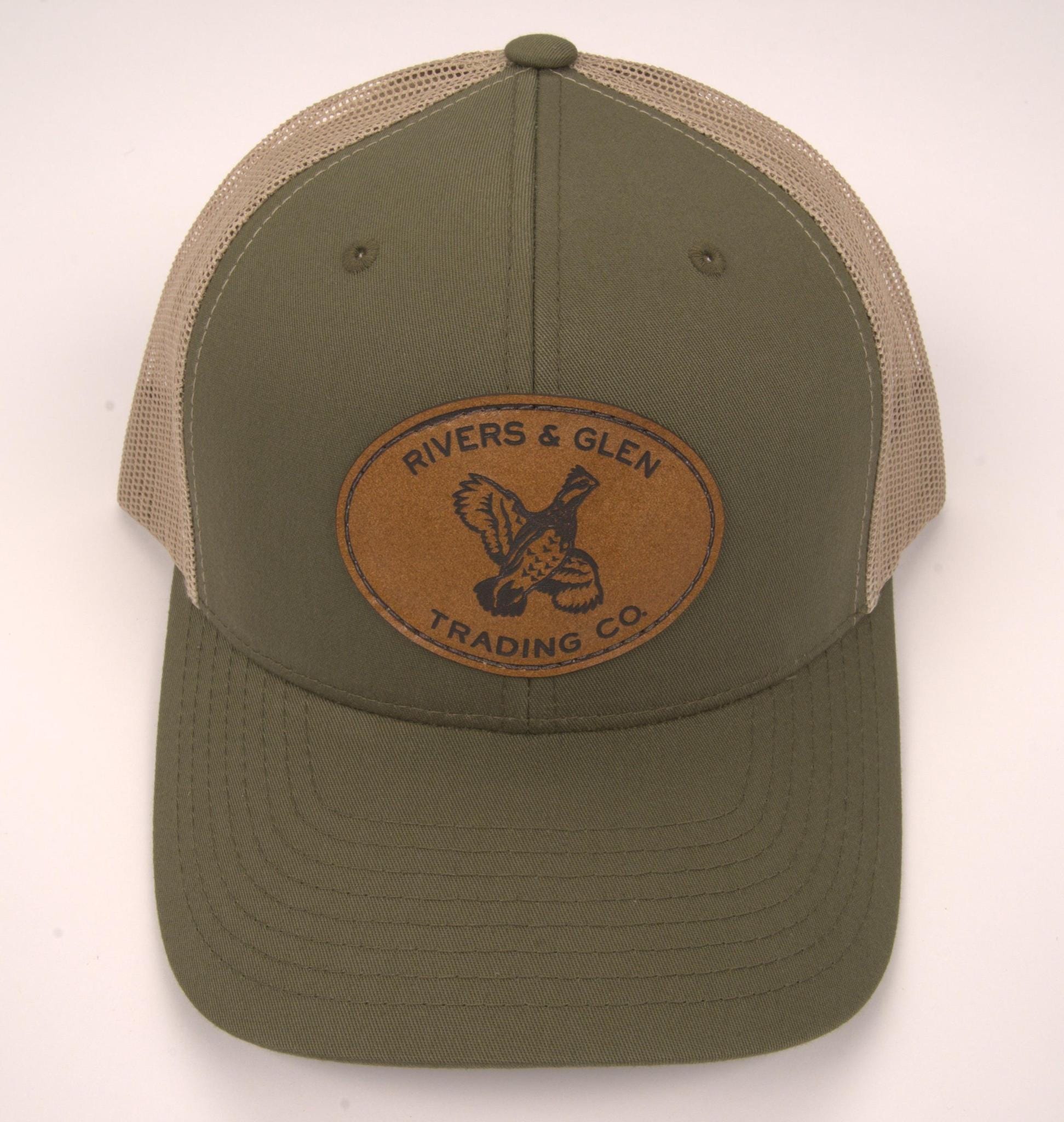R&G Quail Trucker Hat Moss/Khaki Leather Quail Patch 112 Rivers & Glen Trading Co. Hats Moss/Khaki/LeatherQuail/112YP Headwear Rivers and Glen Trading Co