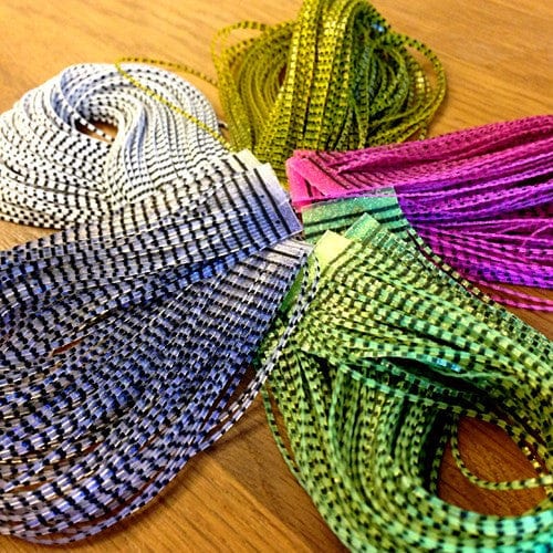 Hareline Grizzly Flutter Legs Hareline Dubbin Black Barred Hot Yellow Fly Tying Rivers and Glen Trading Co