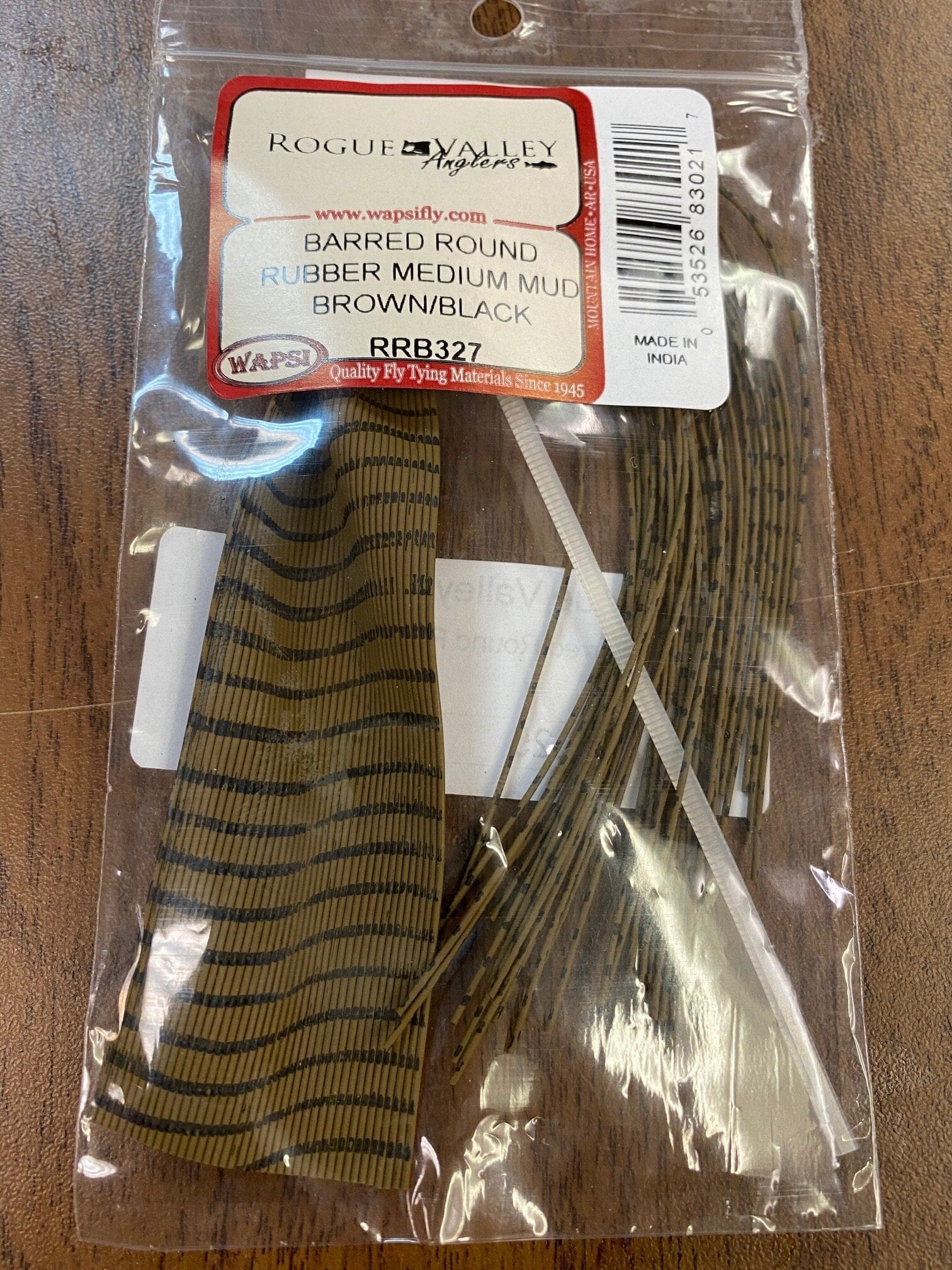 BARRED ROUND RUBBER LEGS Wapsi MEDIUM MUD BROWN/BLACK Fly Tying Rivers and Glen Trading Co